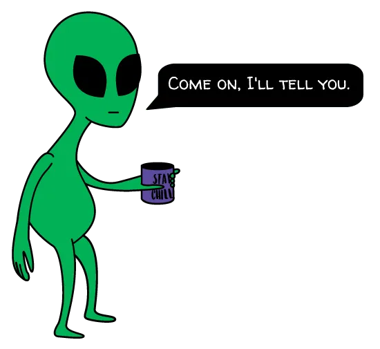 Alien con una taza en la mano