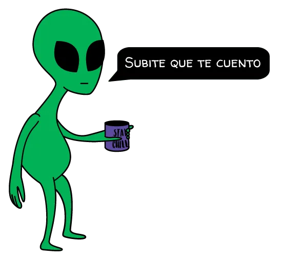 Alien con una taza en la mano